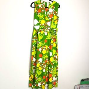 Vtg LIBERTY HOUSE Hawaii Long Maxi Front Knot Belted Dress Women's Sz 14 Flowers